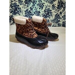 Laundry Girl Gavin-Cheetah Brown Rain Snow Duck Fully Flannel Lined Boots Sz 3